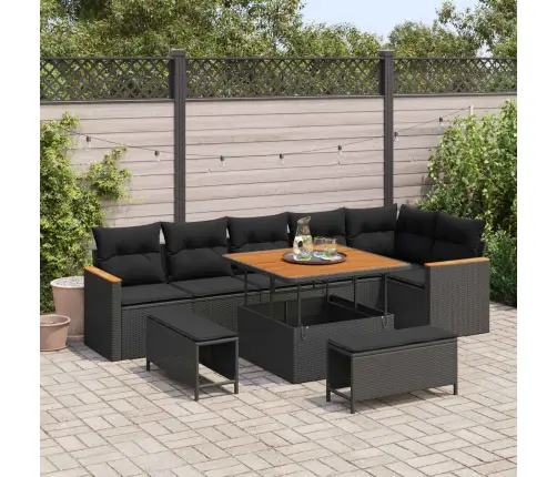 Sodo Sofų Rinkinys 9 Pcs Juoda Poliratanas