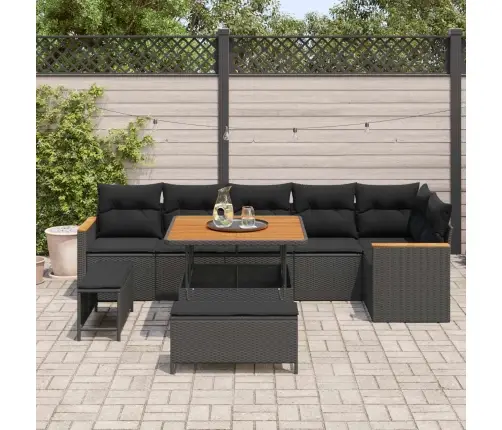 Sodo Sofų Rinkinys 9 Pcs Juoda Poliratanas