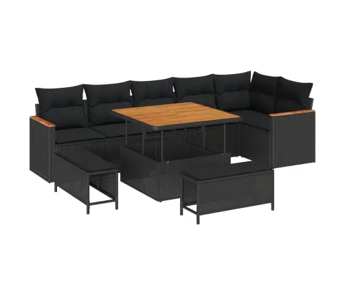 Sodo Sofų Rinkinys 9 Pcs Juoda Poliratanas