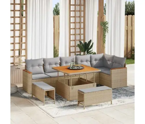 Sodo Sofų Rinkinys 9 Pcs Smėlio Poliratanas