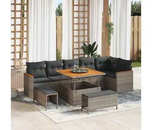 Sodo Sofų Rinkinys 9 Pcs Pilka Poliratanas