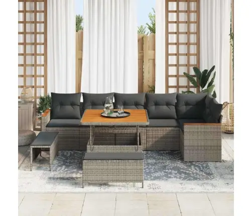 Sodo Sofų Rinkinys 9 Pcs Pilka Poliratanas