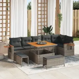 Sodo Sofų Rinkinys 9 Pcs Pilka Poliratanas