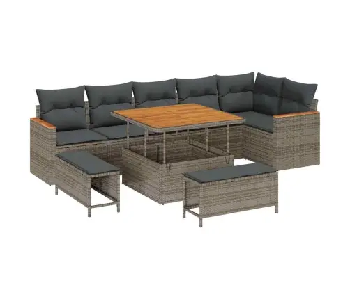 Sodo Sofų Rinkinys 9 Pcs Pilka Poliratanas