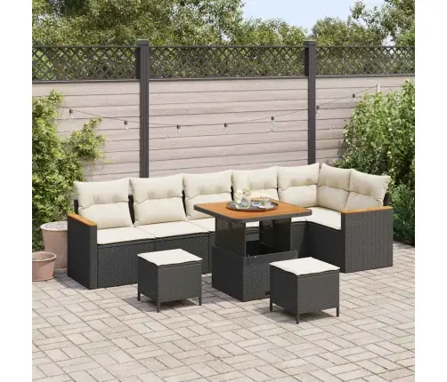 9 Gabalu Dārza Dīvānu Komplekts Ar Spilveniem Melns Poli Rattan Akācija Vidaxl