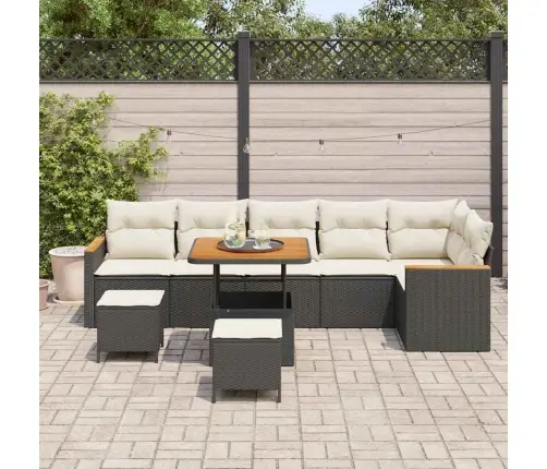 9 Gabalu Dārza Dīvānu Komplekts Ar Spilveniem Melns Poli Rattan Akācija Vidaxl