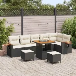 Sodo Sofų Rinkinys 9 Pcs Juoda Poliratanas