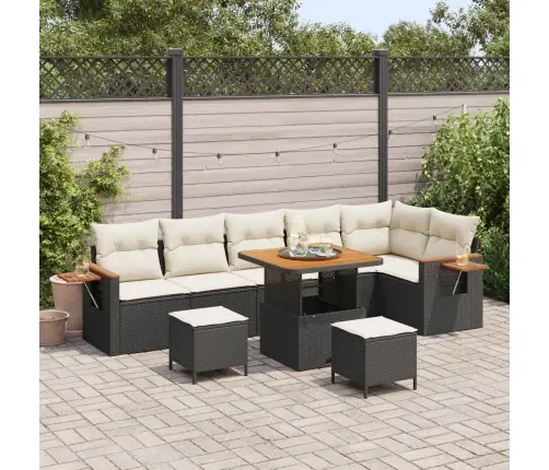 Sodo Sofų Rinkinys 9 Pcs Juoda Poliratanas