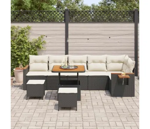 Sodo Sofų Rinkinys 9 Pcs Juoda Poliratanas