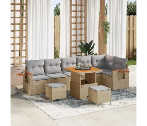 Sodo Sofų Rinkinys 9 Pcs Smėlio Poliratanas