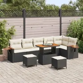Sodo Sofų Rinkinys 9 Pcs Juoda Poliratanas