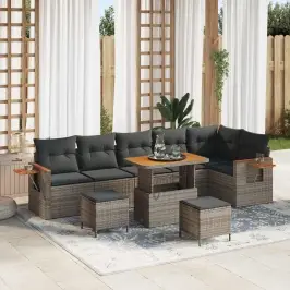 Sodo Sofų Rinkinys 9 Pcs Pilka Poliratanas