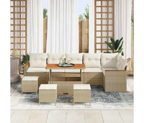 Sodo Sofų Rinkinys 10 Pcs Smėlio Poliratanas