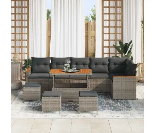 Sodo Sofų Rinkinys 10 Pcs Pilka Poliratanas