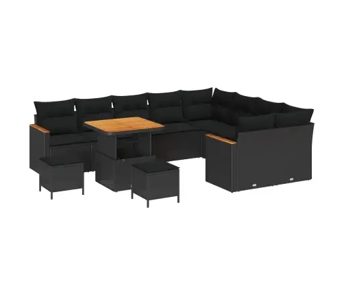 Sodo Sofų Rinkinys 12 Pcs Juoda Poliratanas