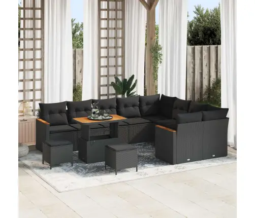 Sodo Sofų Rinkinys 12 Pcs Juoda Poliratanas