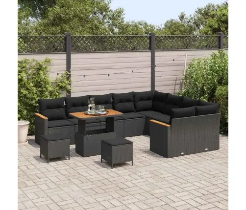 Sodo Sofų Rinkinys 12 Pcs Juoda Poliratanas