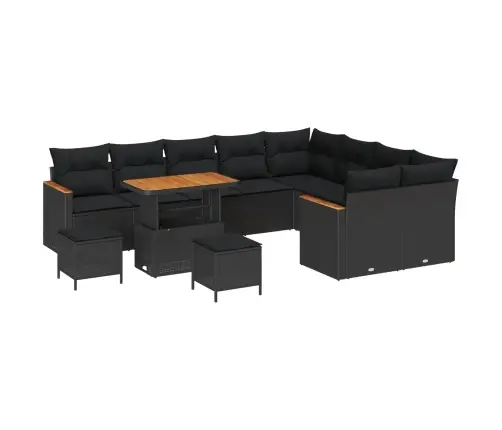 Sodo Sofų Rinkinys 12 Pcs Juoda Poliratanas