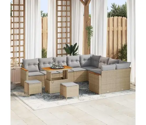 12 Daļu Dārza Dīvānu Komplekts Ar Spilveniem Bēšs Poli Rotangpalma Akācija Vidaxl