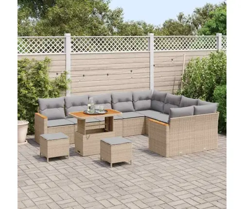 12 Daļu Dārza Dīvānu Komplekts Ar Spilveniem Bēšs Poli Rotangpalma Akācija Vidaxl