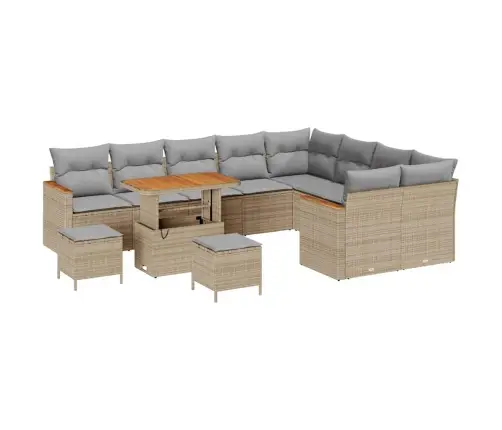 12 Daļu Dārza Dīvānu Komplekts Ar Spilveniem Bēšs Poli Rotangpalma Akācija Vidaxl