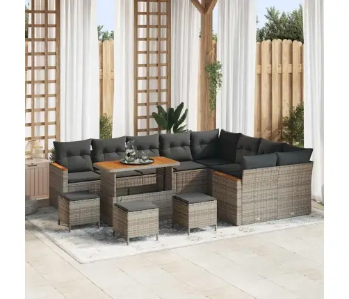 13 Gabalu Dārza Dīvānu Komplekts Ar Spilveniem Pelēks Polietilēna Rotangpalma Akācija Vidaxl