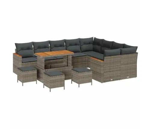 13 Gabalu Dārza Dīvānu Komplekts Ar Spilveniem Pelēks Polietilēna Rotangpalma Akācija Vidaxl