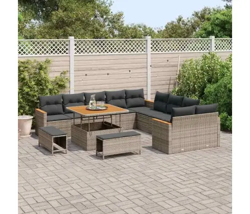 13 Gabalu Dārza Dīvānu Komplekts Ar Spilveniem Pelēkā Poli Rotangpalmas Akācijas Vidaxl