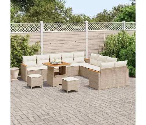 13 Gabalu Dārza Dīvānu Komplekts Ar Spilveniem Bēšs Polietilēna Rotangpalma Akācija Vidaxl