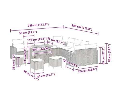 Aia Diivanikomplekt 14 Pcs Beež Polürotang