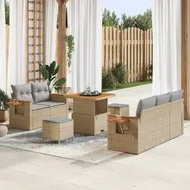 Sodo Sofų Rinkinys 8 Pcs Smėlio Ir Šviesiai Pilkos Spalvos