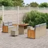 8 Daļu Dārza Dīvāns Komplektā Ar Spilveniem Bēšs Poliratan Akācija Vidaxl