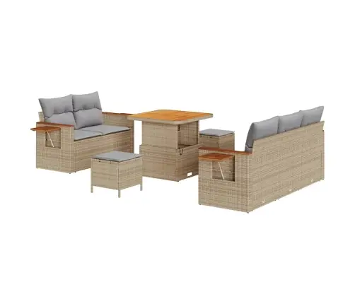 8 Daļu Dārza Dīvāns Komplektā Ar Spilveniem Bēšs Poliratan Akācija Vidaxl