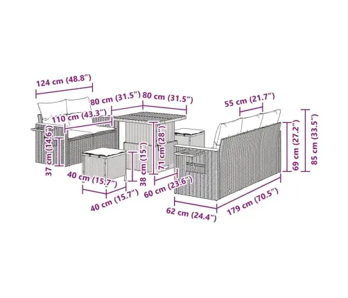 8 Daļu Dārza Dīvāns Komplektā Ar Spilveniem Bēšs Poliratan Akācija Vidaxl