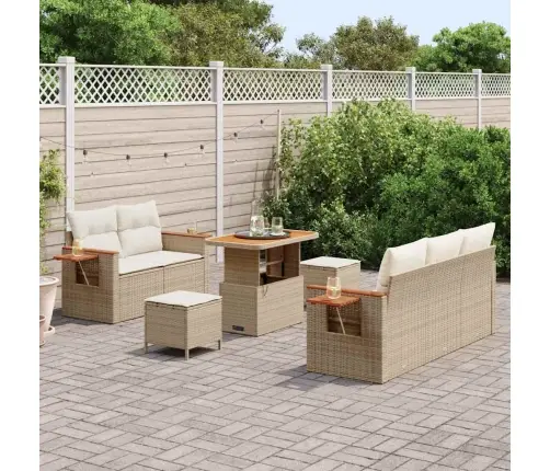 Sodo Sofų Rinkinys Su Pagalve 8 Pcs Bežinė Ir Kreminė