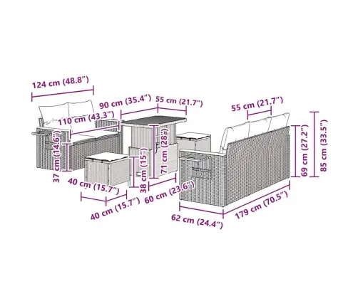Sodo Sofų Rinkinys Su Pagalve 8 Pcs Bežinė Ir Kreminė
