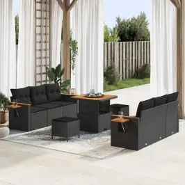 Dārza Dīvānu Komplekts Ar Spilvenu 9 Pcs Melna 80 X 80 X 71 Cm Vidaxl