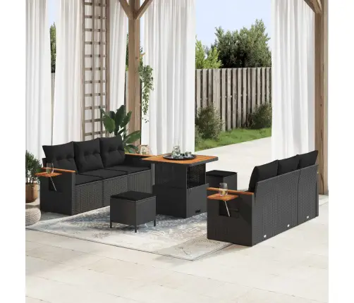 9 Gab. Dārza Dīvānu Komplekts Ar Spilveniem Melnā Rotangpalmas Akācijas Vidaxl