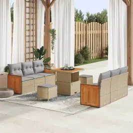 Dārza Dīvānu Komplekts Ar Spilvenu 9 Pcs Bēša Un Gaiši Pelēka Vidaxl
