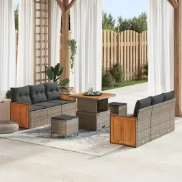 Dārza Dīvānu Komplekts Ar Spilvenu 9 Pcs Pelēka Vidaxl
