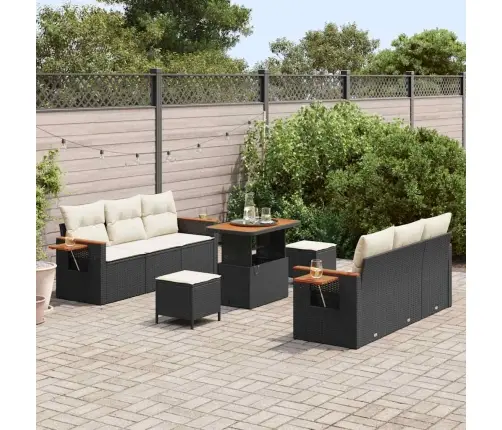9 Gab. Dārza Dīvānu Komplekts Ar Spilveniem Melns Poliratanas Akācija Vidaxl