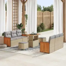 Dārza Dīvānu Komplekts Ar Spilvenu 9 Pcs Bēša Un Gaiši Pelēka Vidaxl