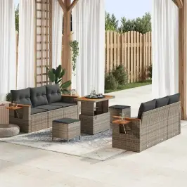 Sodo Sofų Rinkinys Su Pagalve 9 Pcs Pilka 90 X 55 X 71 Cm