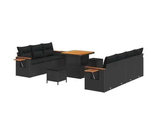 Sodo Sofų Rinkinys Su Pagalve 10 Pcs Juoda