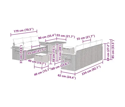 Sodo Sofų Rinkinys Su Pagalve 10 Pcs Juoda