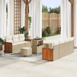 Dārza Dīvānu Komplekts Ar Spilvenu 10 Pcs Bēšs Un Krēms Vidaxl