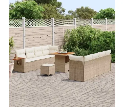 Sodo Sofų Rinkinys Su Pagalve 11 Pcs Smėlio Ir Kreminės Spalvos