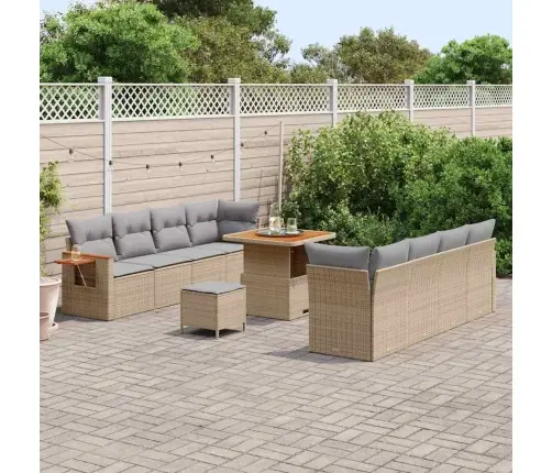 11 Gabalu Dārza Dīvānu Komplekts Ar Spilveniem Bēšā Poli Rotangpalmas Akācijā Vidaxl