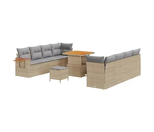 11 Gabalu Dārza Dīvānu Komplekts Ar Spilveniem Bēšā Poli Rotangpalmas Akācijā Vidaxl