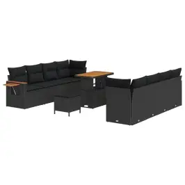 Dārza Dīvānu Komplekts Ar Spilvenu 11 Pcs Melna Vidaxl